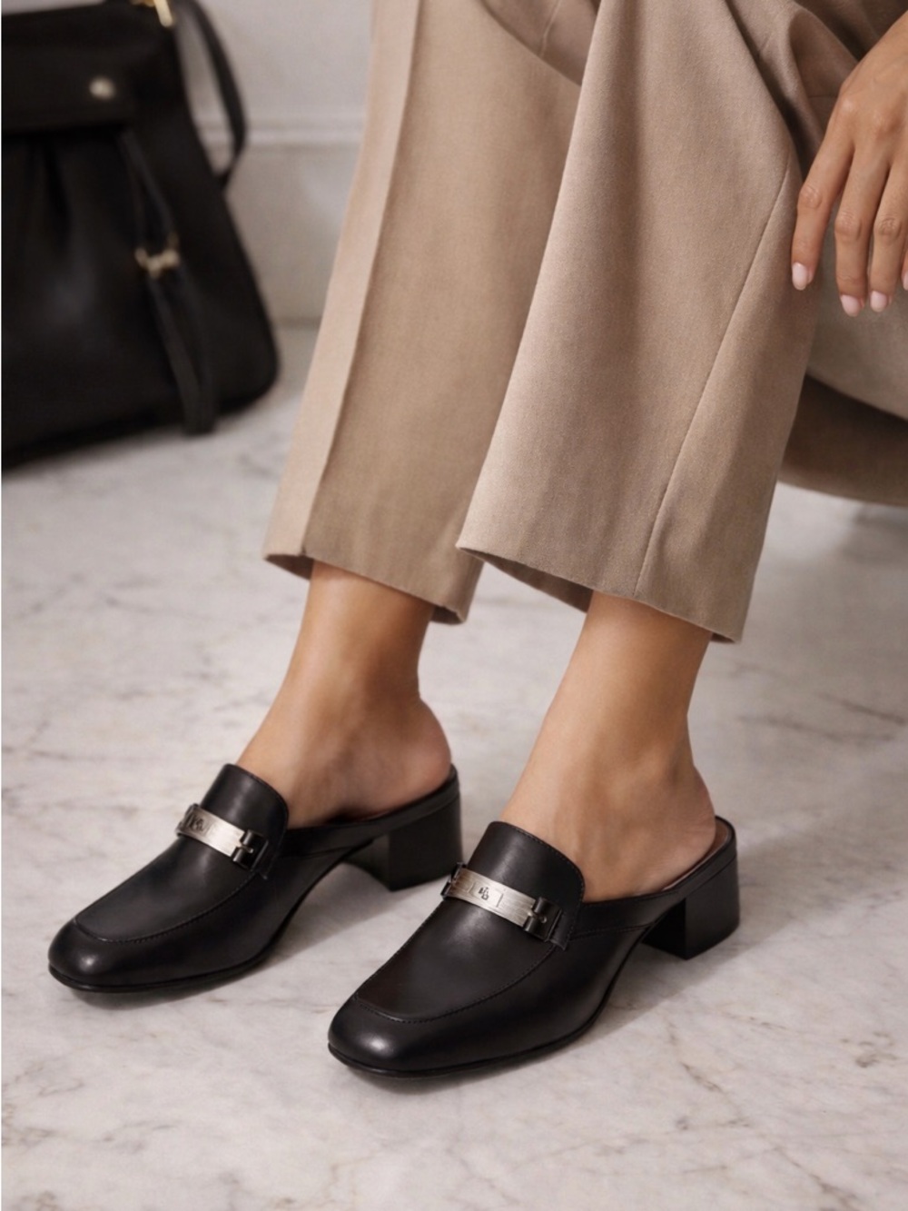 Ralph Lauren Black Leather Slip-On Loafers Mules NWOT